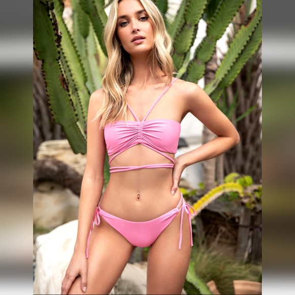 PQ Swim * 2 Pieces Set Aura Sky Strappy Bikini Top and Bottom NWT - Picture 3 of 10